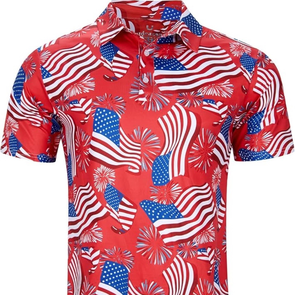 NWOT Patriotic Mens Polo Shirts Short Sleeve Dry Fit 3D Moisture Wicking
